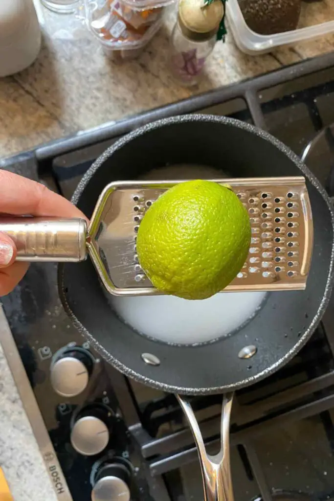 Adding Lime Zest to saucepan