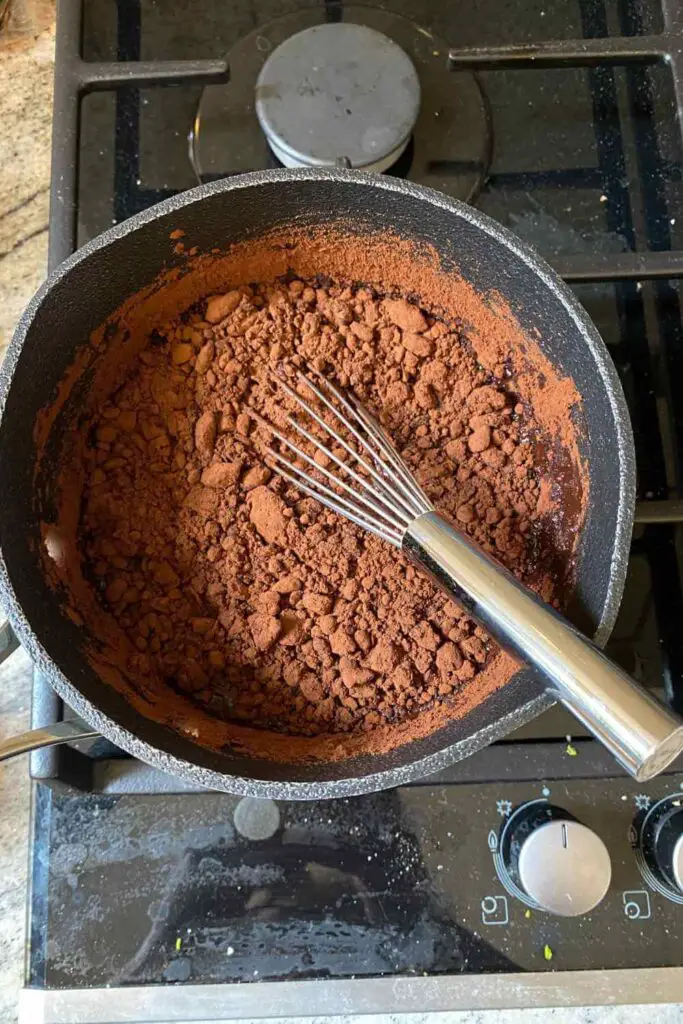 Mixing Chocolate Sorbet in saucepan
