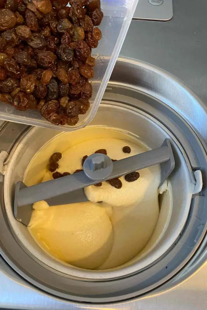 Adding raisins to Rum Raisin Ice Cream base